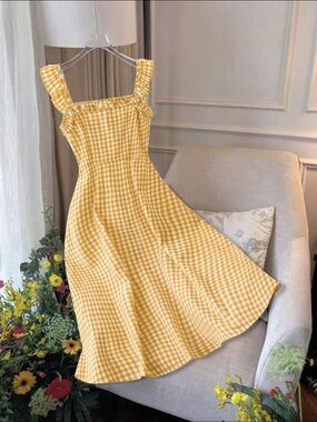 Yellow Gingham Sundress with Ruffled Straps